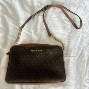 Michael Kors Dark Brown and Gold Crossbody Bag